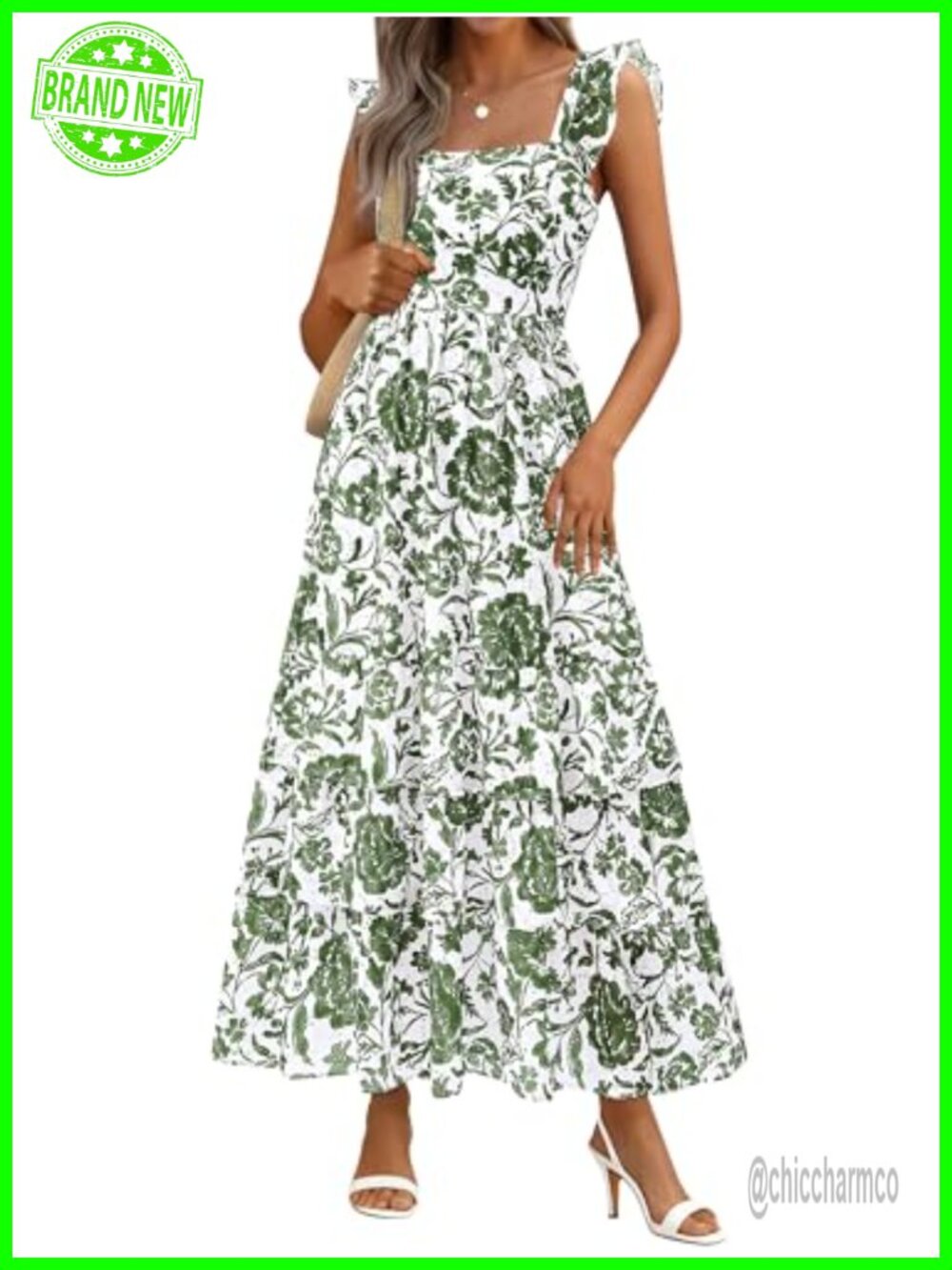 Sleeveless Boho Floral Maxi Dress Square Neck A-Line Summer